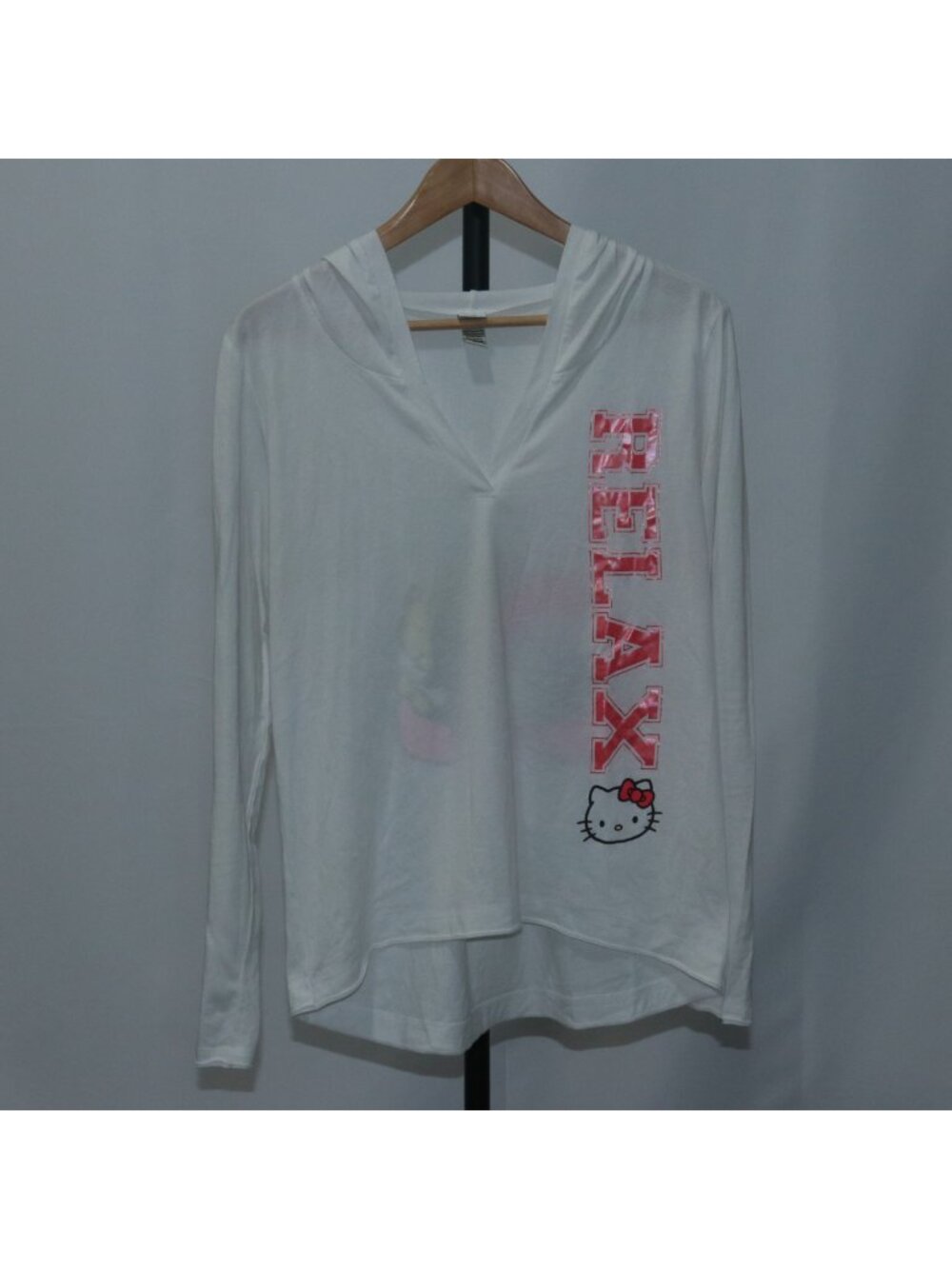 Sanrio Womens Graphic Y2K Long Sleeve Shirt White Red Pink Hello Kitty Size XL